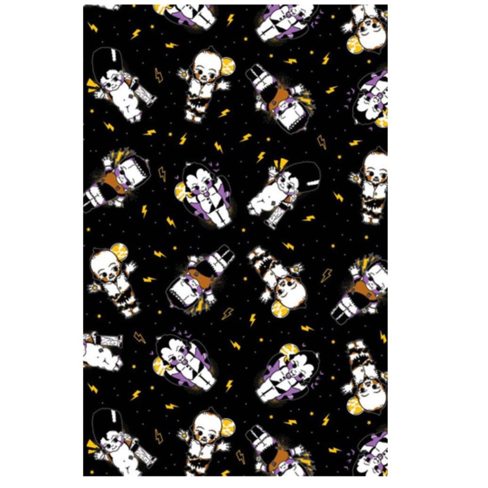 Sourpuss Halloween Kewpie Black Shower Curtain with Daisy Pattern